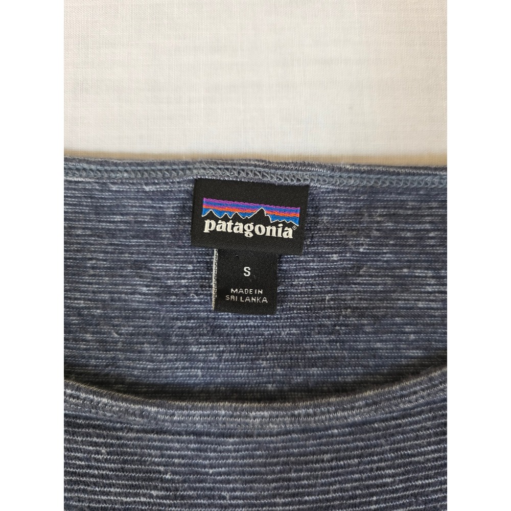 Patagonia Trail Harbor Tee Small Long Plains Berlin Blue Striped Boxy Hemp - Picture 4 of 7